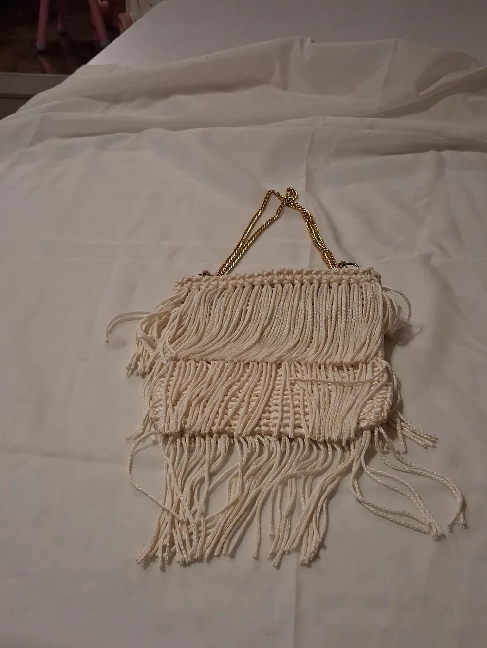 Boho Macramé Fringe Shoulder Bag in Cream